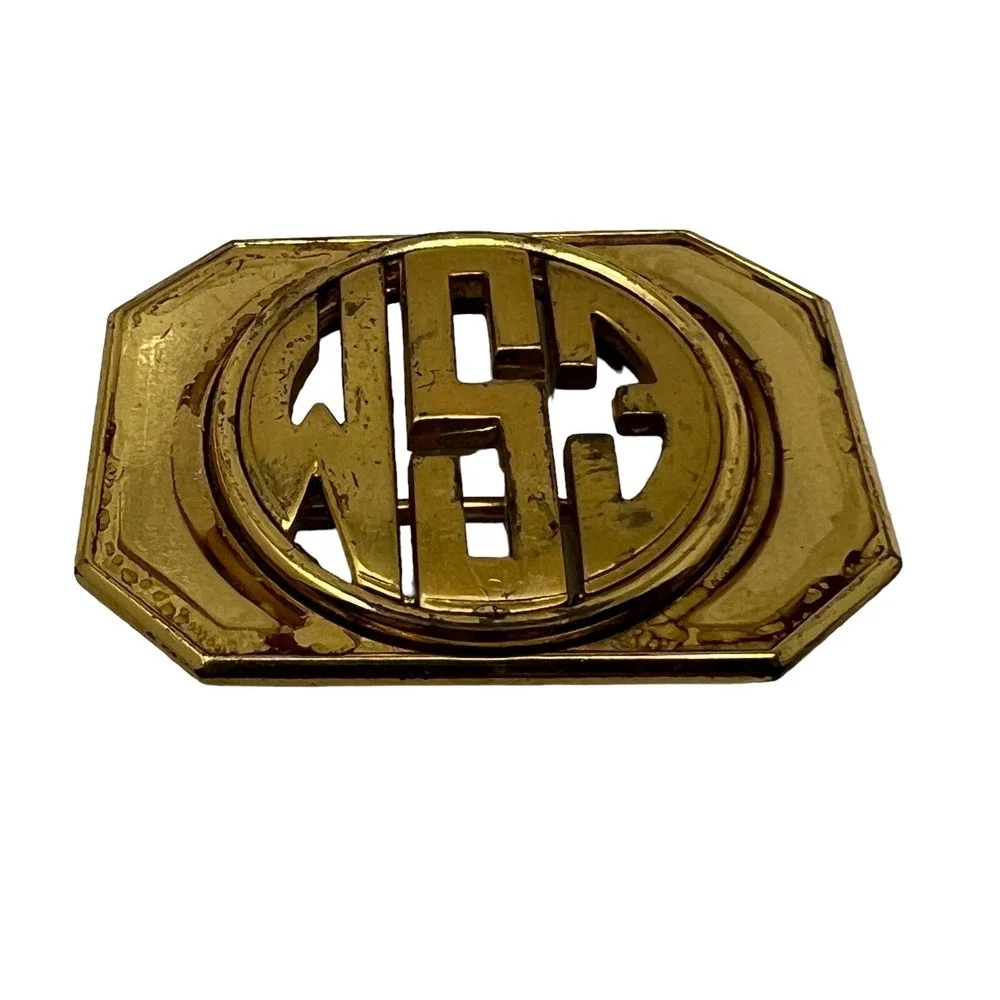 Vintage Monocraft Initial Brooch Gold Tone ESM Pin‎